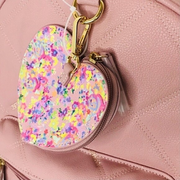 New! Betsey Johnson Quilted Faux Leather Pink Heart Coin Pouch Book Bag Backpack - Picture 11 of 16